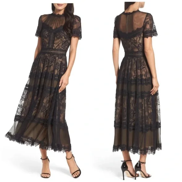 TADASHI SHOJI Camilla Lace Tea-Length Dress - Picture 1 of 7